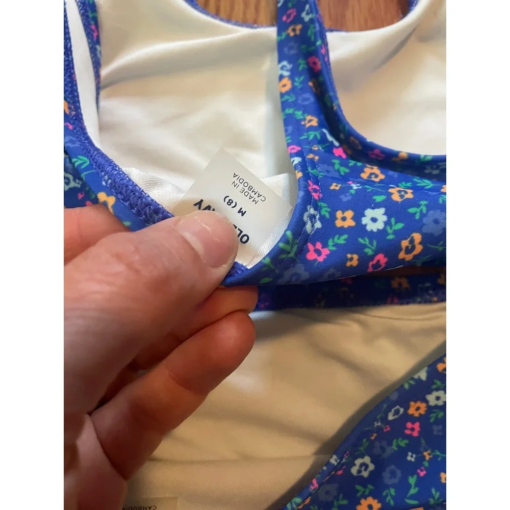 Old Navy Girls Blue Floral 2-Piece Swimsuit Bikini Set Size M 8 Front Knot